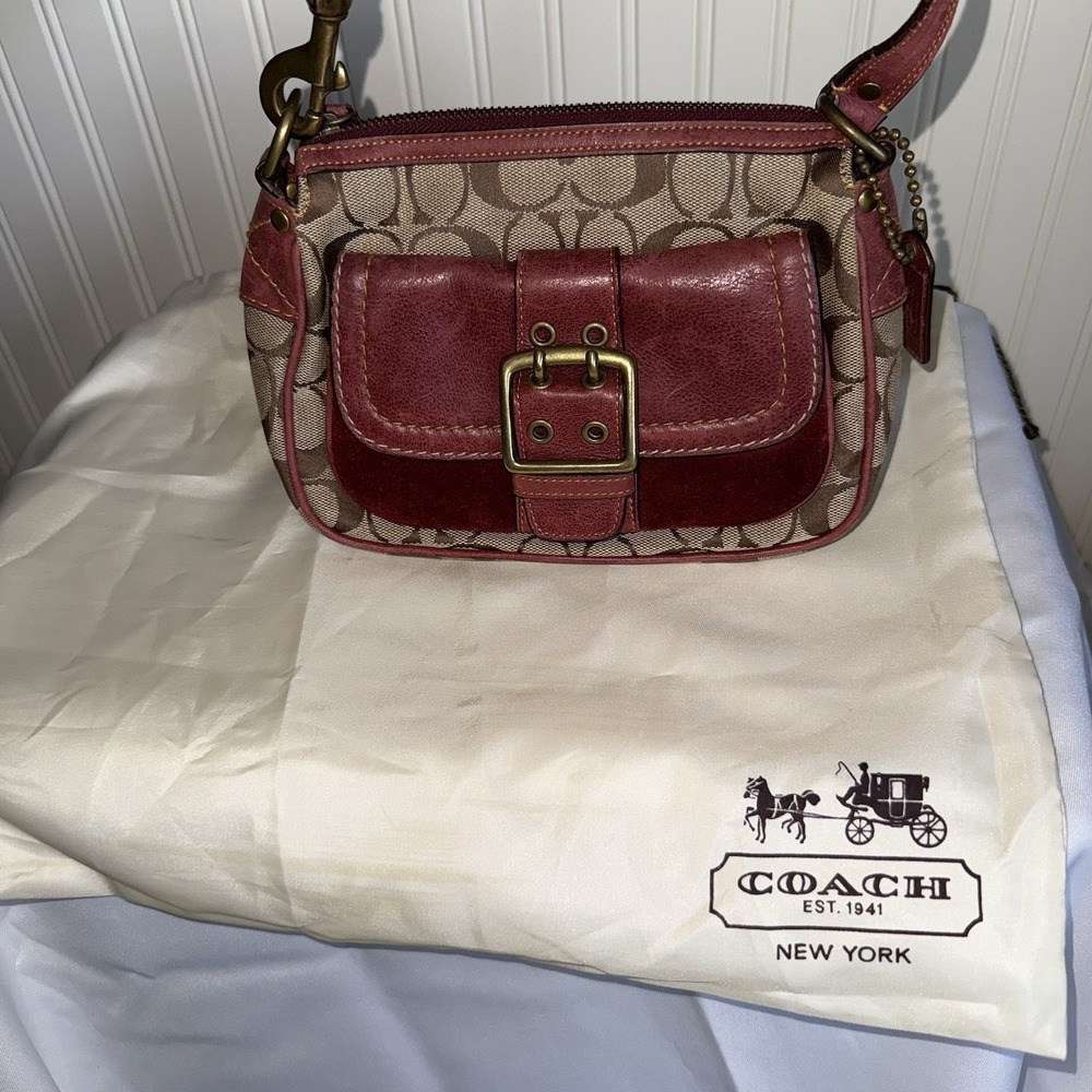 VTG Coach Special Edition 2004 Fall Shoulder Bag Purse Brown and Burgandy Y2K - Picture 12 of 16